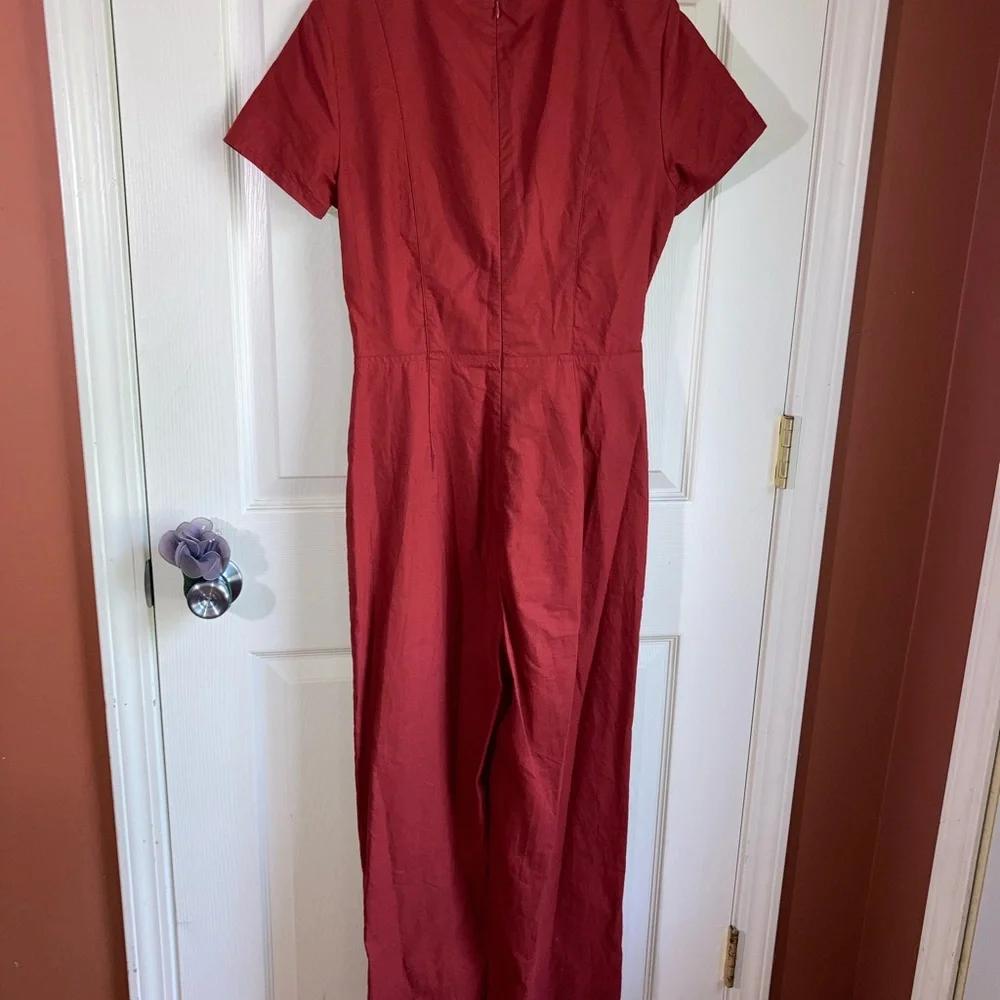 MNG Romper Jumpsuit Short Sleeve V Neck Rust Red sz XSmall - Picture 2 of 7
